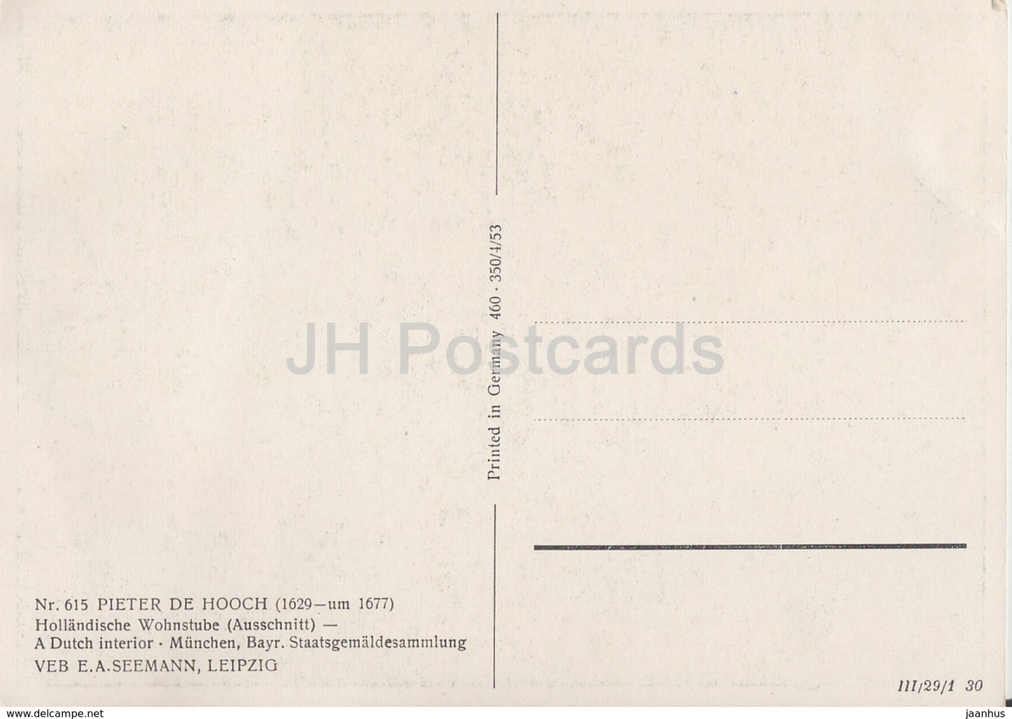 painting by Pieter de Hooch - Hollandische Wohnstube - A Dutch Interior - Dutch art - Germany DDR - unused