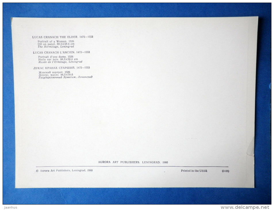 painting by Lucas Cranach The Elder - large format card - Portrait of a Woman , 1526 - german art - unused - JH Postcards