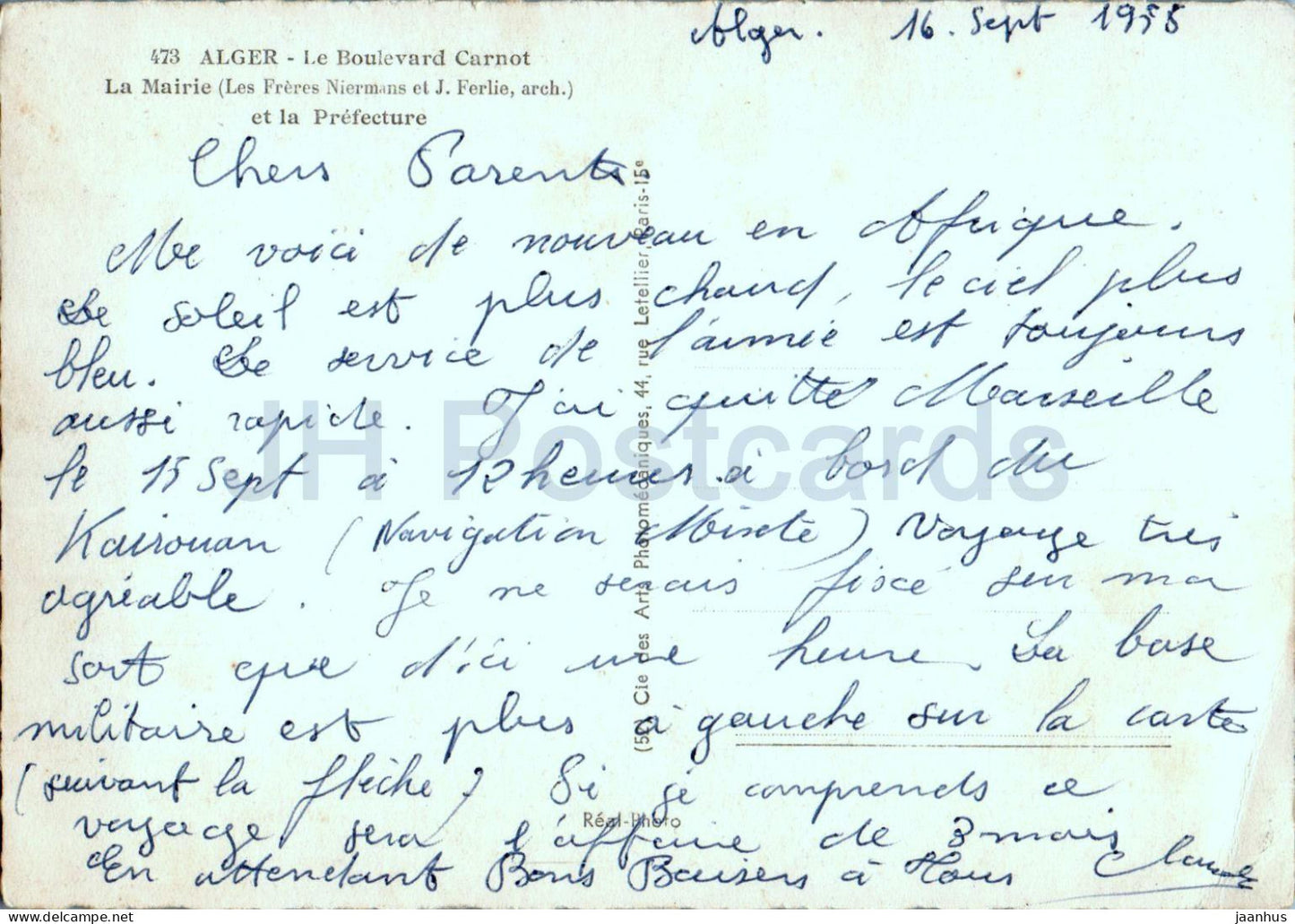 Alger - Algiers - Le Boulevard Carnot - La Mairie et la Prefecture - 473 - old postcard - 1958 - Algeria - used