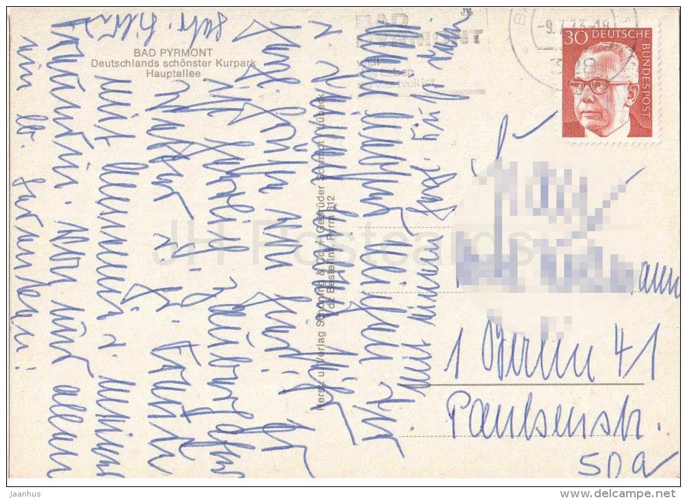 Bad Pyrmont - Deutschlands schönster Kurpark - Hauptallee - Germany - 1973 gelaufen - JH Postcards