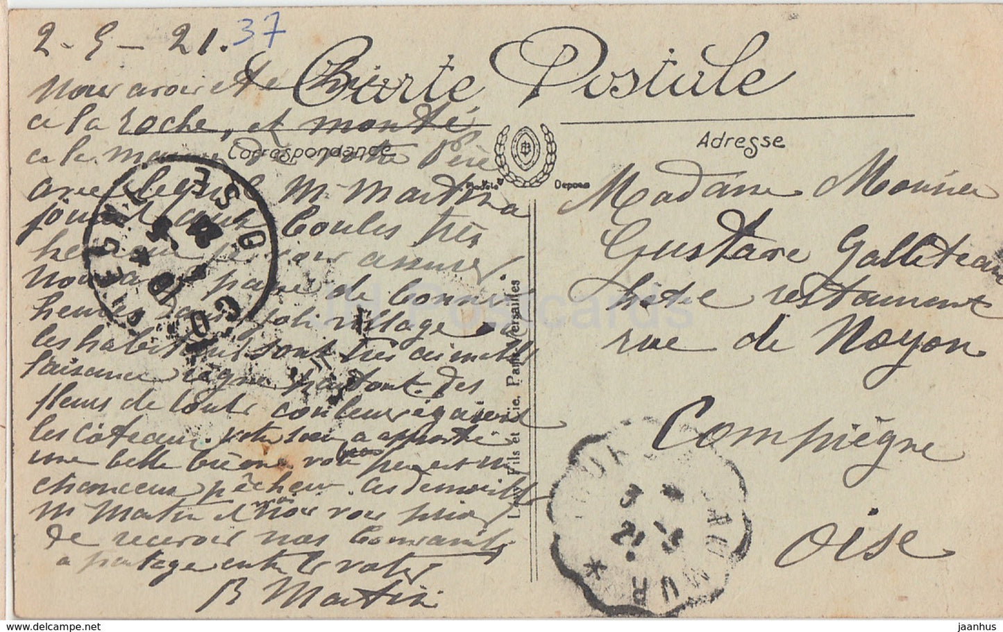 Cinq Mars La Pile - Les Suisses du Chateau - cathedral - 2 - old postcard - 1921 - France - used