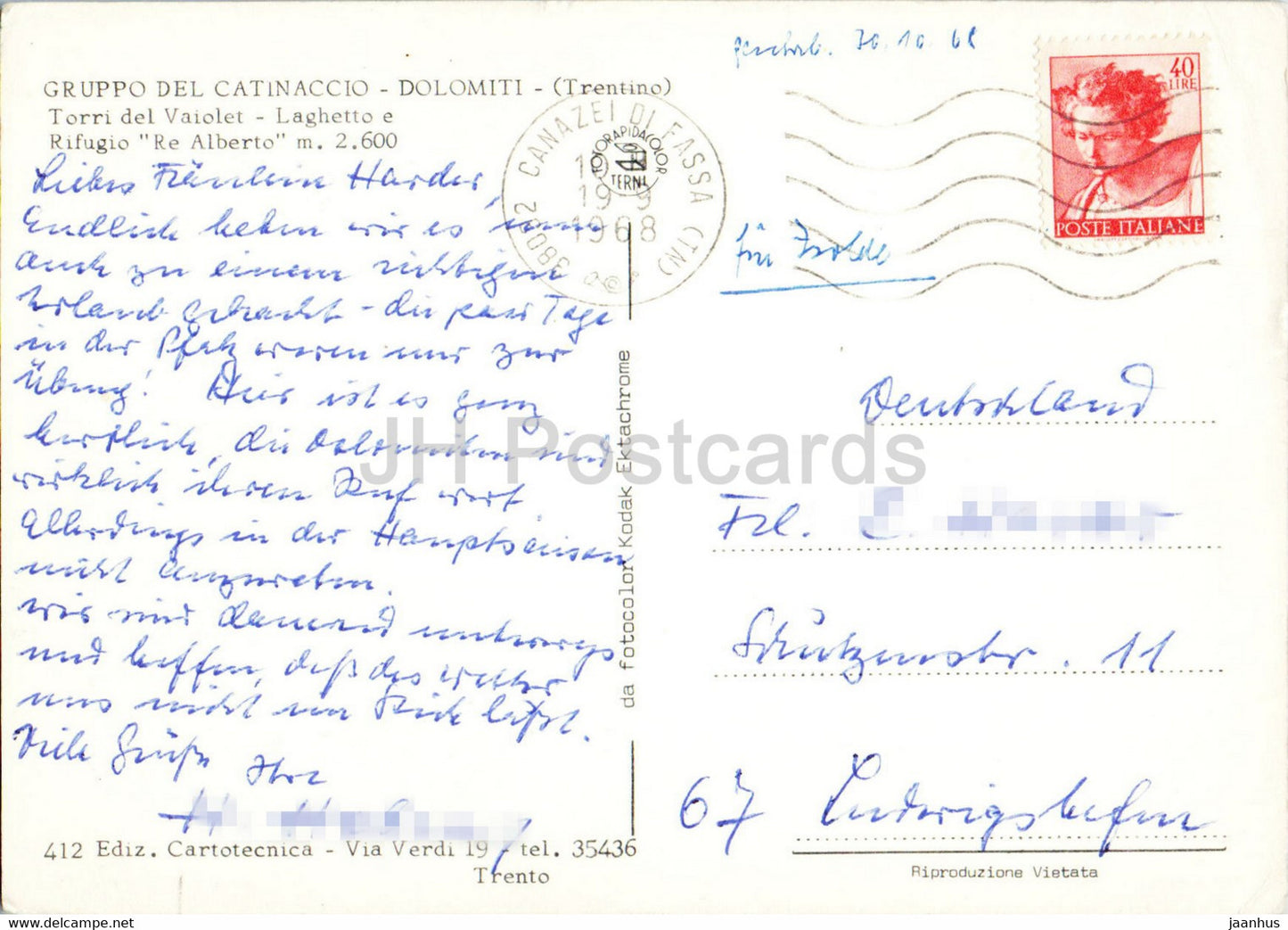 Dolomiti - Gruppo del Catinaccio - Torri del Vaiolet - Rifugio Re Alberto - 1968 - Italy - used