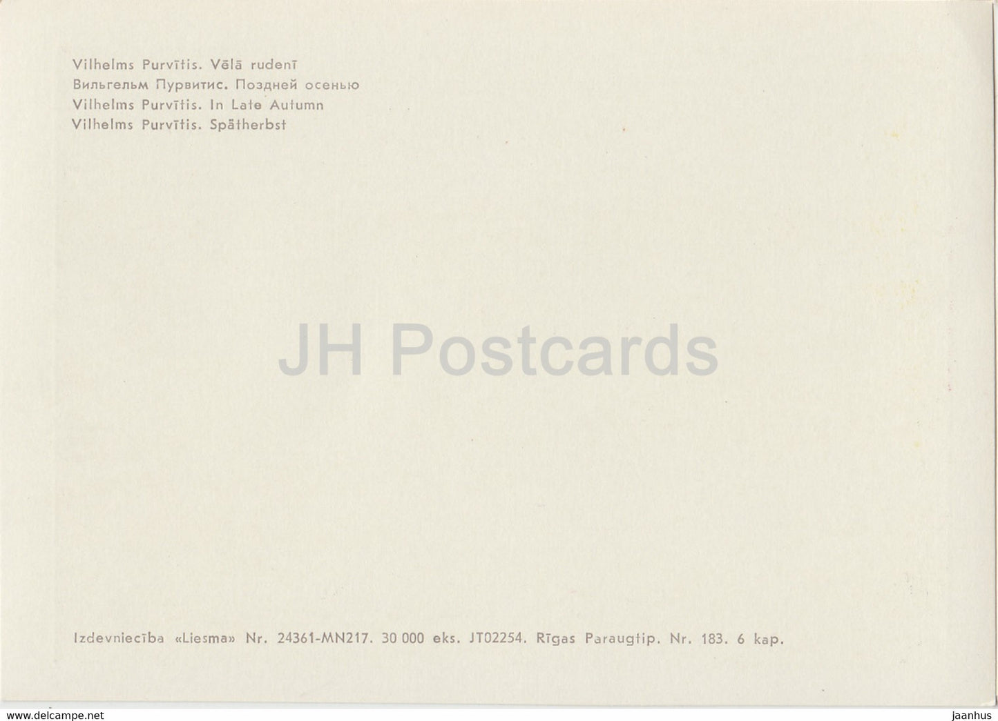 painting by Vilhelms Purvitis - In Late Autumn - Latvian art - Latvia USSR - unused