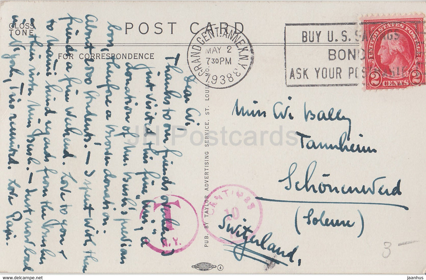 George Warren Brown Memorial Hall - Washington University - St Louis MO old postcard - 1938 - United States - USA - used