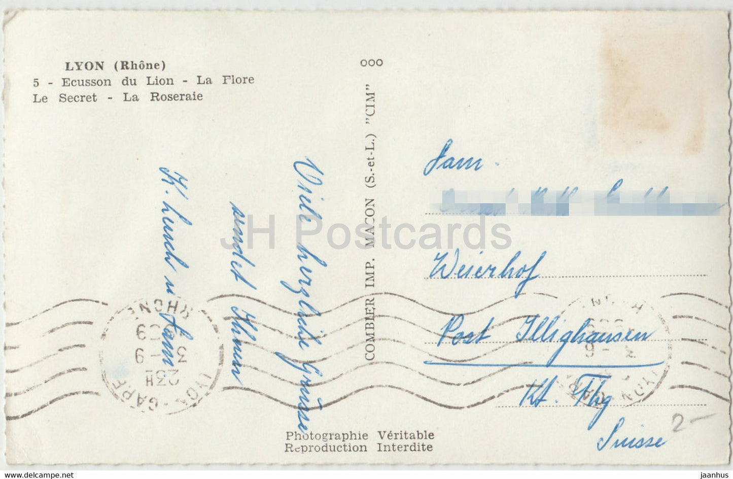 Lyon - Rhone - Ecusson du Lion - La Flore - Le Secret - La Roseraie - old postcard - 1959 - France - used