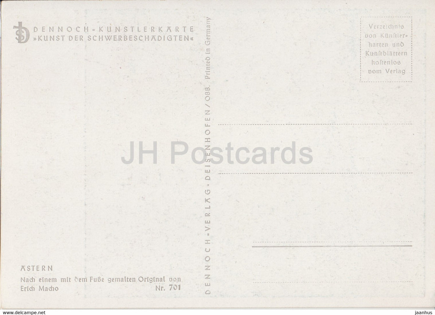 peinture d'Erich Macho - Astern - asters - fleurs - art autrichien - Allemagne - inutilisé