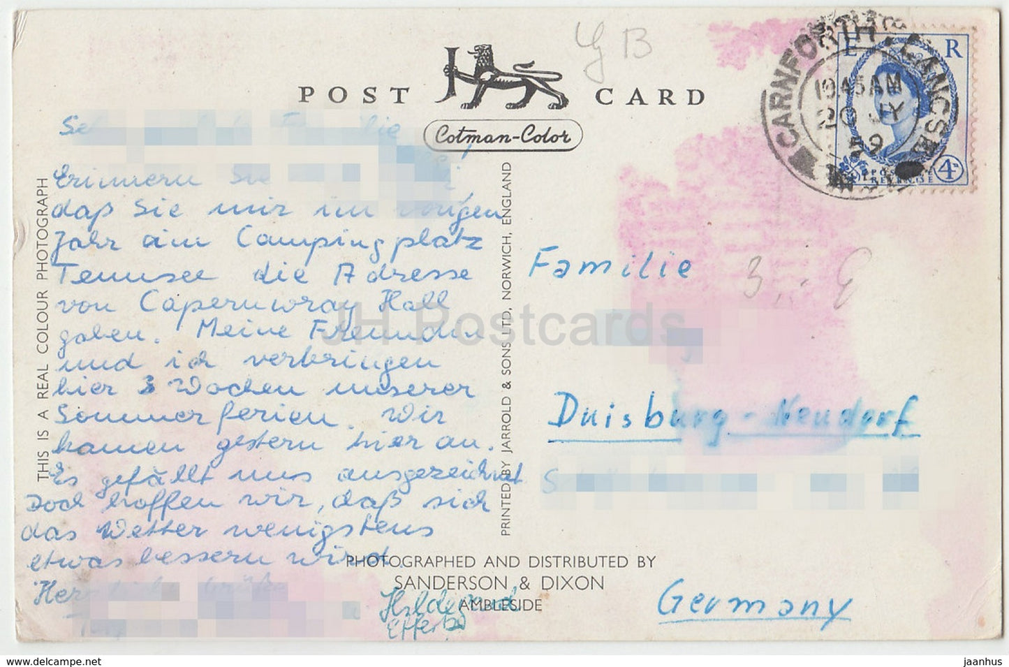 Windermere Lake and Langdale Pikes - KLD 105 - 1959 - United Kingdom - England - used