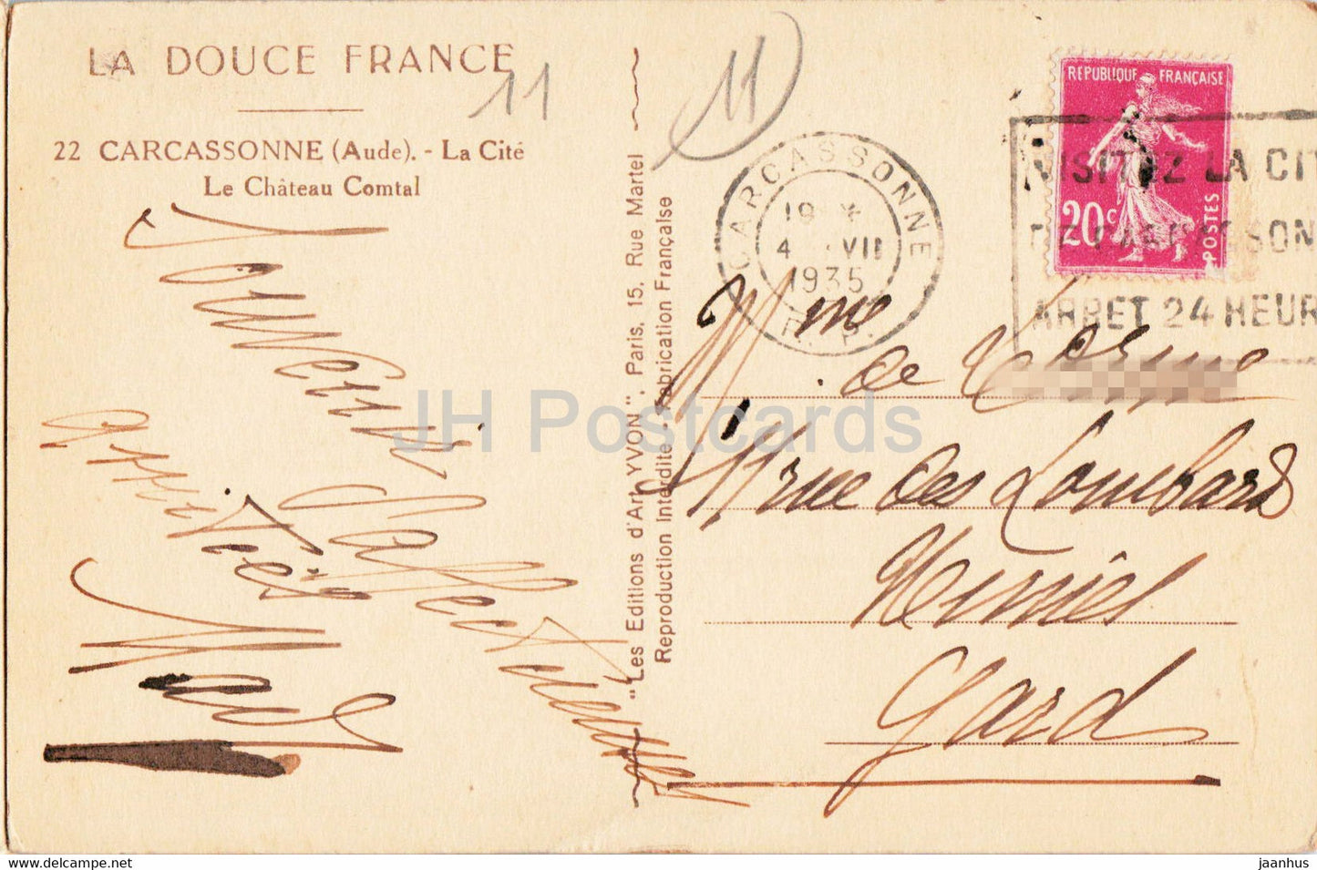 Carcassonne - La Cite - Le Chateau Comtal - La Douce Frankreich - Schloss - 22 - alte Postkarte - 1935 - Frankreich - gebraucht