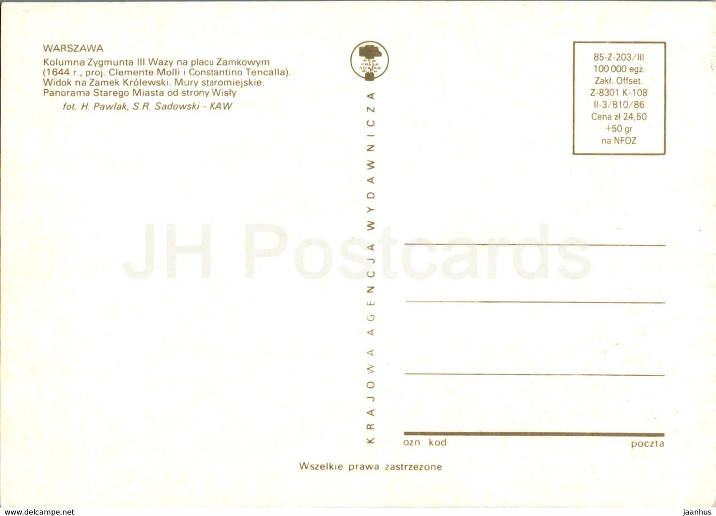 Warsaw - Warszawa - Kolumna Zygmunta III Wazy - Zamek Krolewski - Royal Castle - multiview - Poland - unused