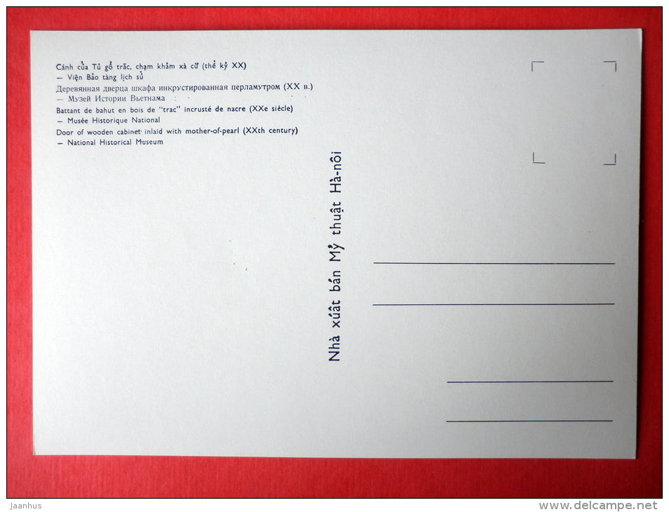 Door of Wooden Cabinet inlaid with Mother-of-Pearl - Carved Work - Vietnamese Art - unused - JH Postcards