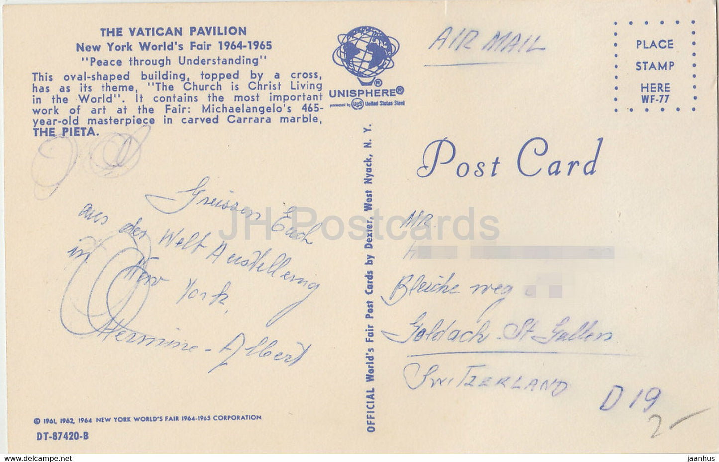 New York City - New York World's Fair 1964 - 1965 - The Vatican Pavilion - USA - used