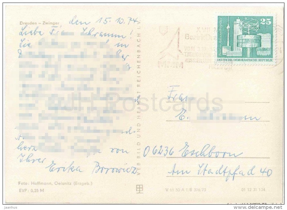 Dresden Zwinger - Germany - 1974 gelaufen - JH Postcards