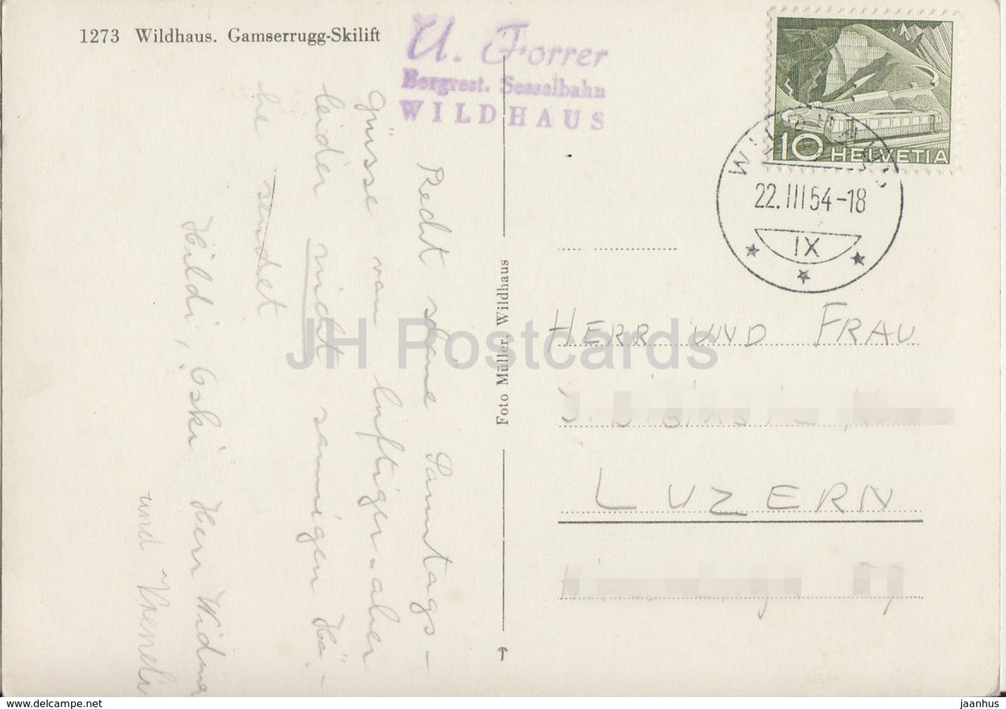 Wildhaus - Gamserrugg Skilift - 1273 - 1954 - Switzerland - used