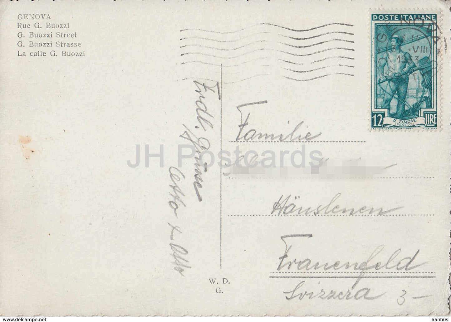 Genova - Genoa - Via G Buozzi - Buozzi street - old postcard - 1953 - Italy - used