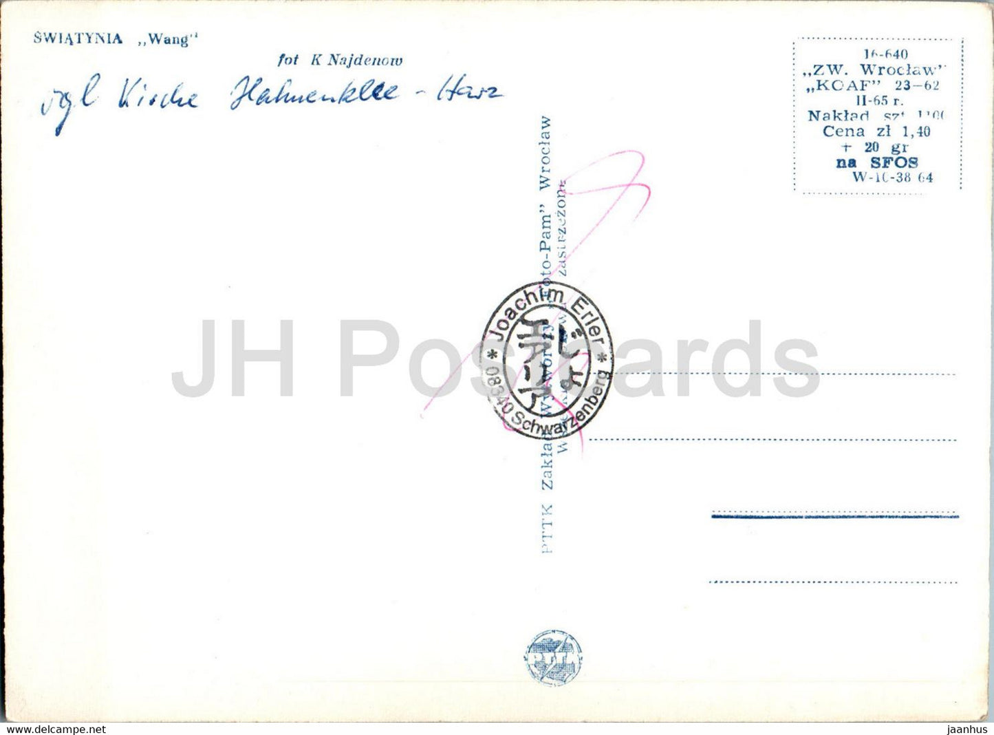 Swiatynia - Wang - temple - carte postale ancienne - Pologne - utilisé