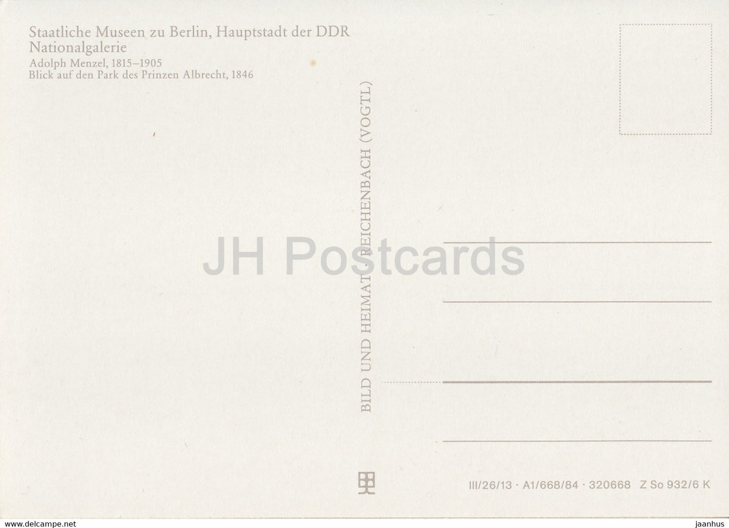 Gemälde von Adolph Menzel – Blick auf den Park des Prinzen Albrecht – Deutsche Kunst – DDR Deutschland – unbenutzt
