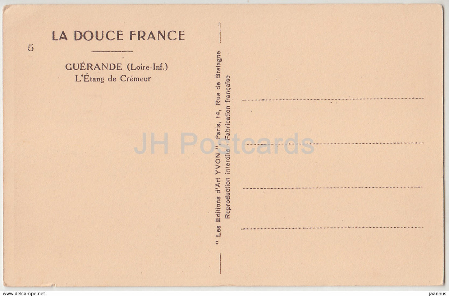 Guerande - L'Etang de Cremeur - 5 - old postcard - France - unused