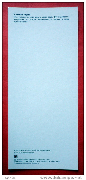 ladybug - tree - wolf - Tsentralno-Lesnoy Nature Reserve - 1979 - USSR Russia - unused - JH Postcards