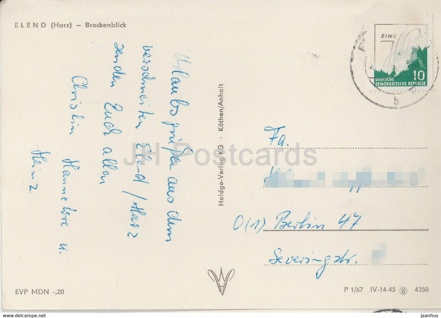Elend - Harz - Brockenblick - Germany DDR - used