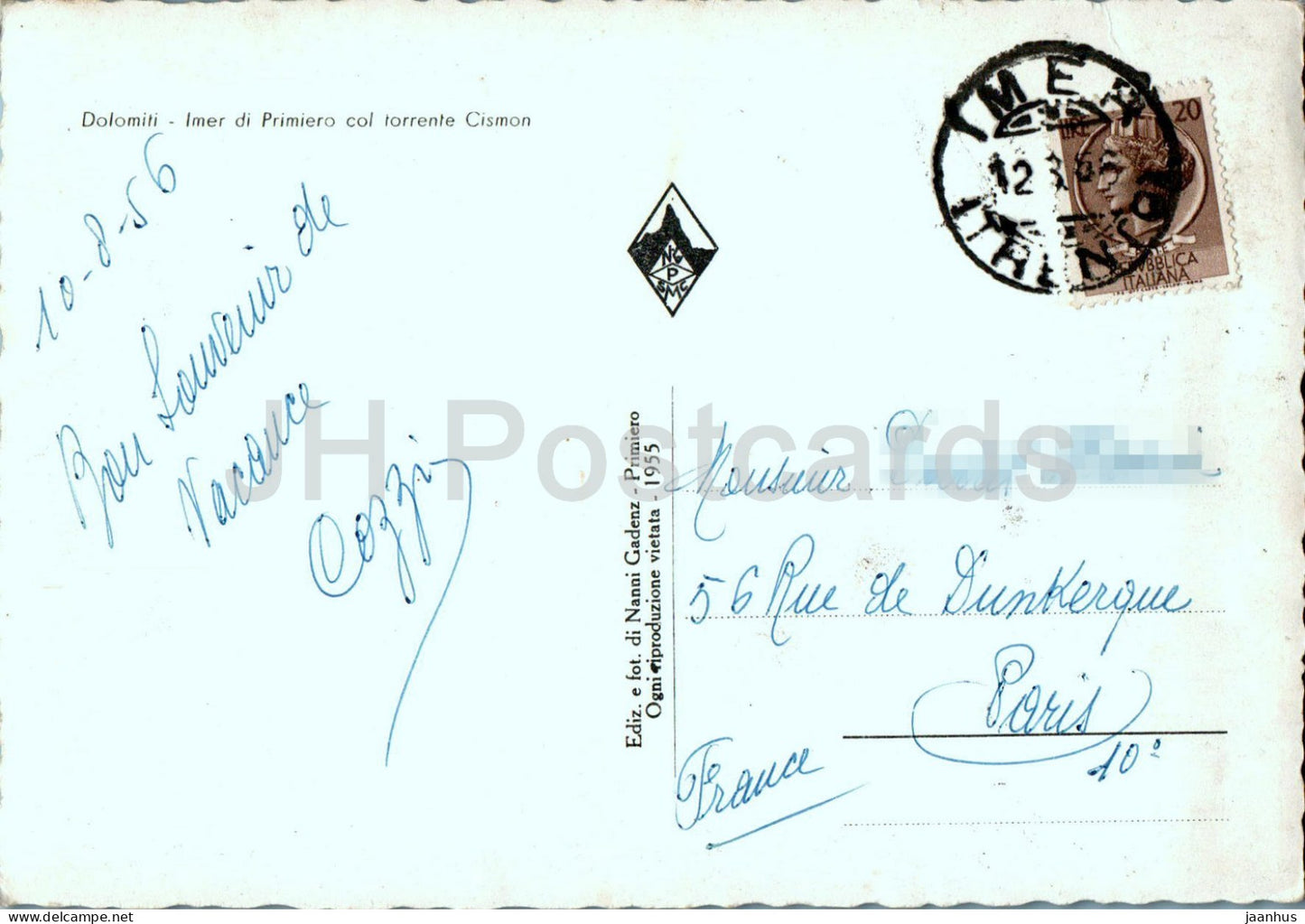 Dolomiti - Imer di Primiero col torrente Cismon - old postcard - 1956 - Italy - used