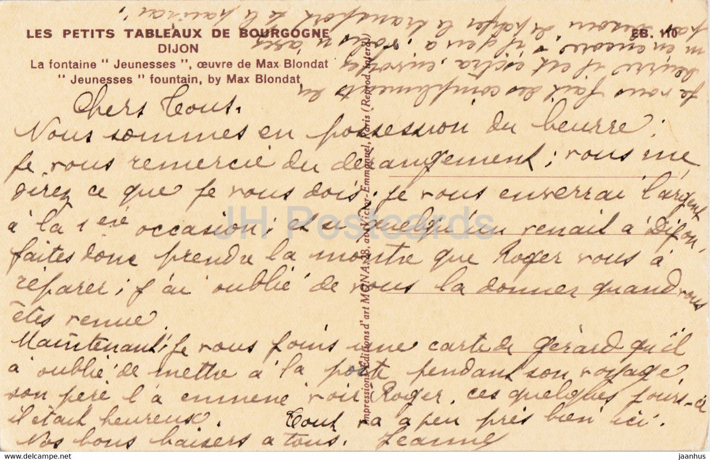 Dijon - La Fontaine Jeunesses - old postcard - France - used