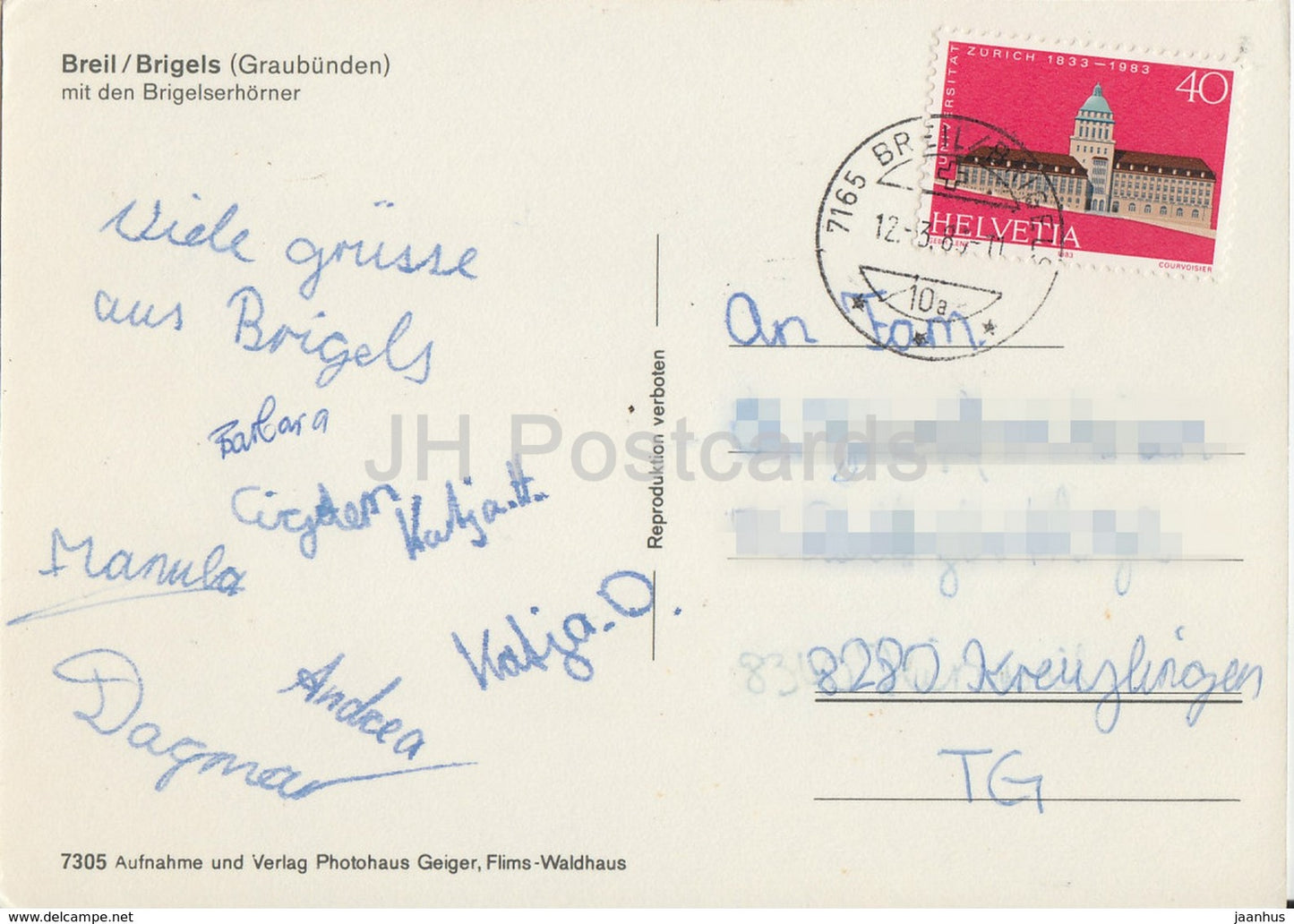 Breil - Brigels - Brigelserhorner - 1983 - Switzerland - used