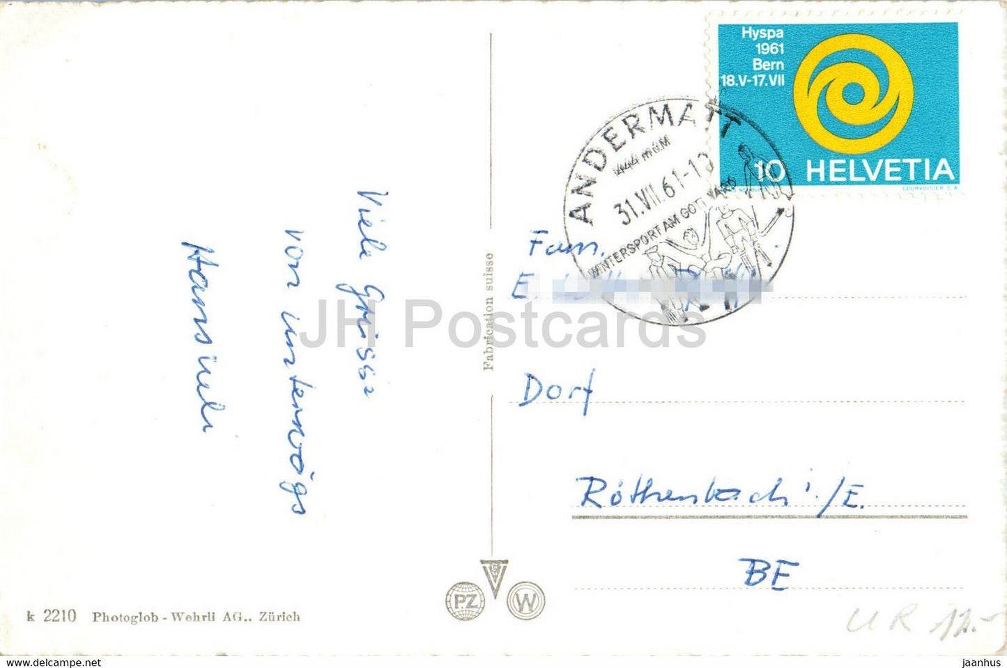 Andermatt 1444 m - Blick auf Urnerloch und Oberalpstrasse - 2210 - 1961 - Switzerland - used