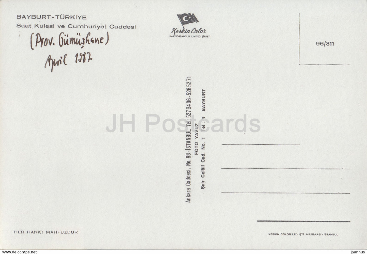 Bayburt – Uhrturm und Cumhuriyet-Straße – 1987 – Türkei – gebraucht
