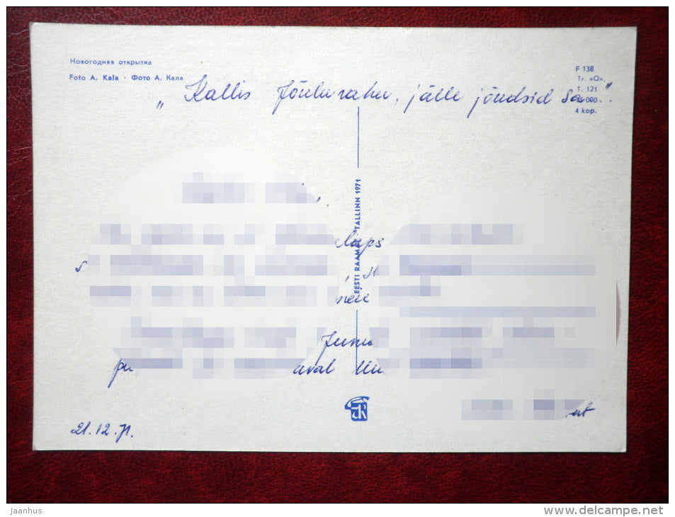 New Year Greeting card - candies - apples - candle - knitting thread - 1971 - Estonia USSR - used - JH Postcards