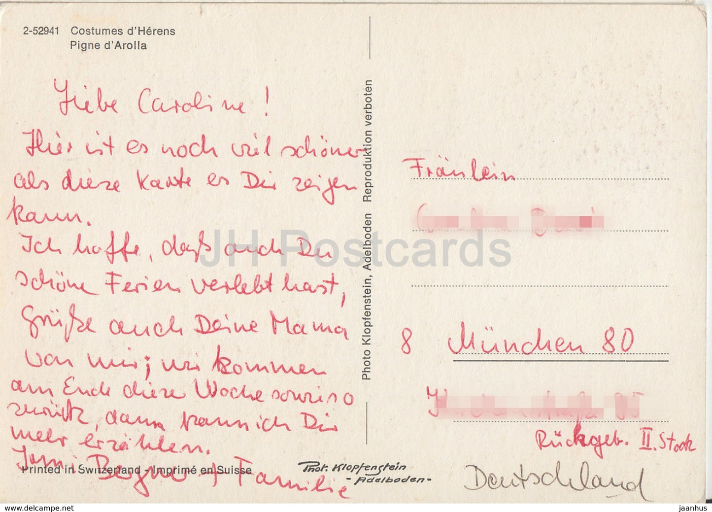 Costumes d'Herens - Pigne d'Arolla - folk costumes - Switzerland - used