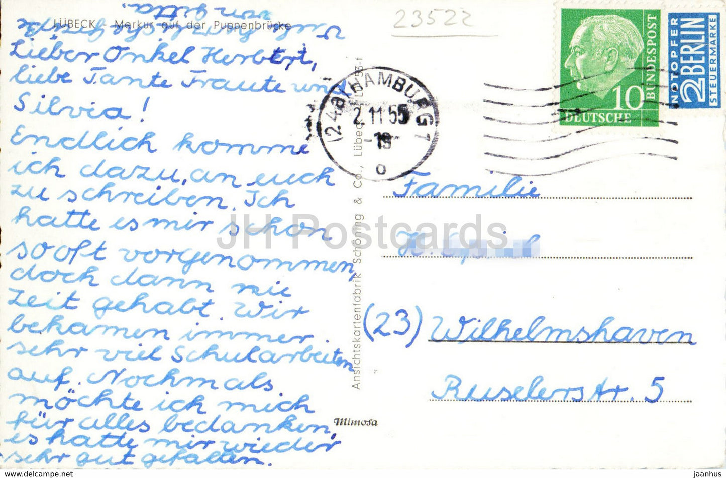 Lübeck - Merkur auf der Puppenbrücke - alte Postkarte - 1955 - Deutschland - gebraucht