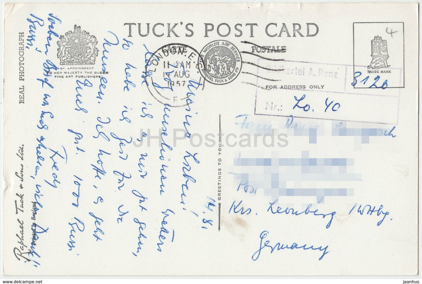 London - Der Tower of London von der Tower Bridge aus gesehen - L 119 - Tuck - 1957 - Vereinigtes Königreich - England - gebraucht