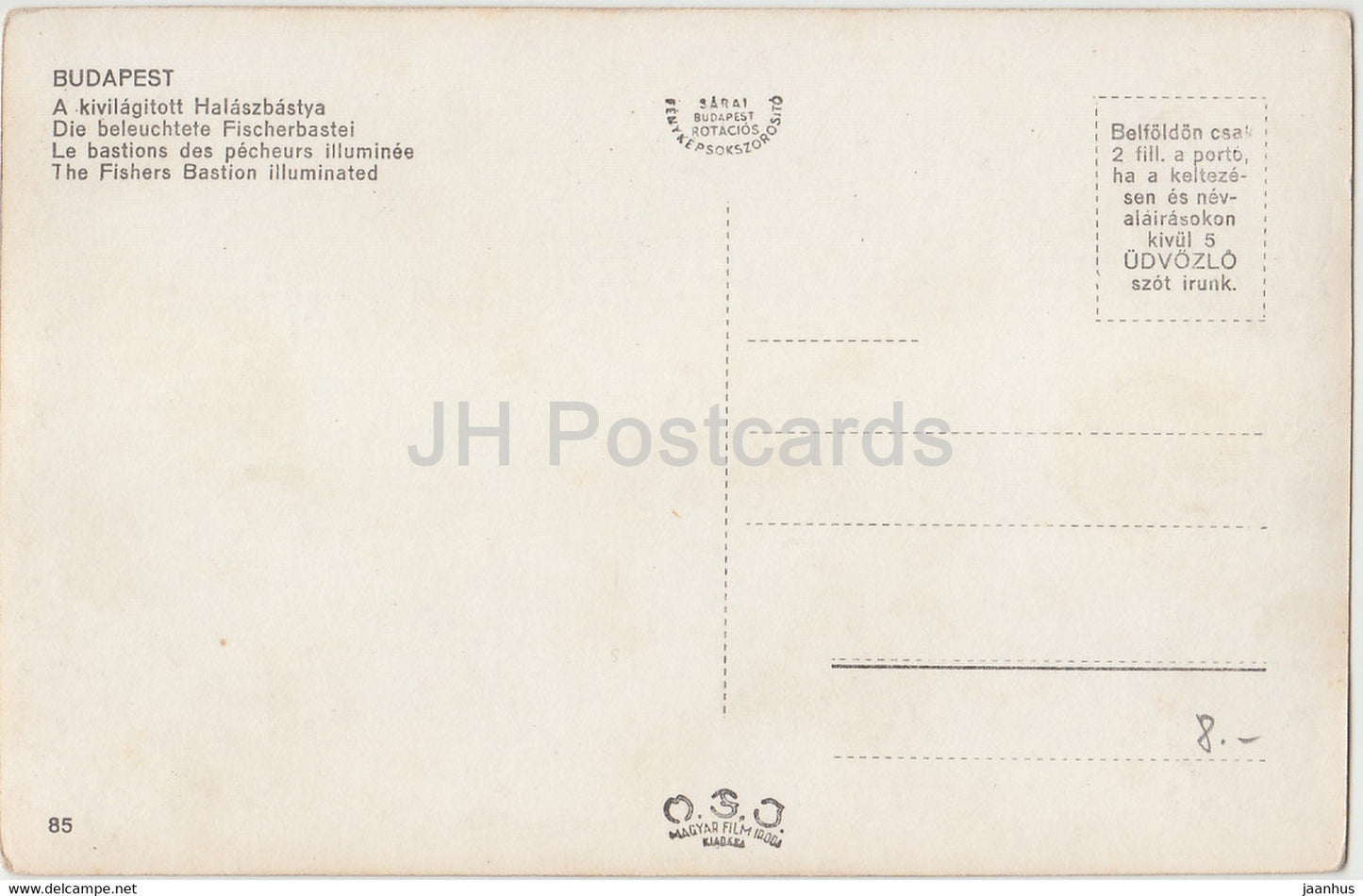 Budapest - A kivilagitott Halaszbastya - Le Bastion des Pêcheurs illuminé - carte postale ancienne - Hongrie - inutilisé