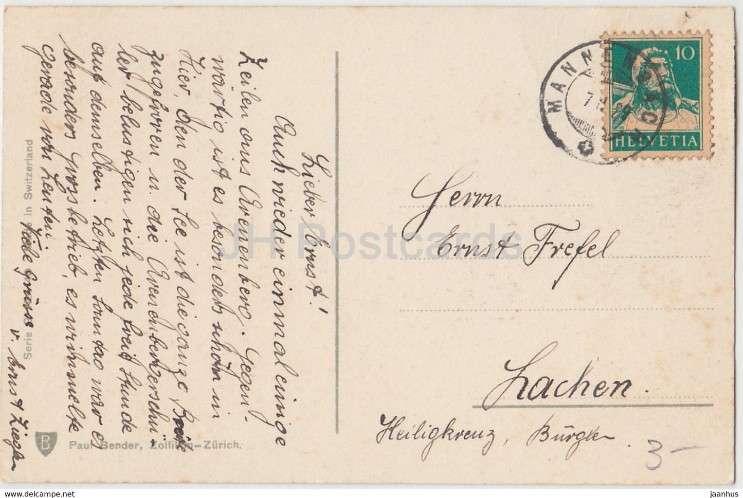 fleurs rouges - Paul Bender - No 7 - carte postale ancienne - 1929 - Suisse - utilisé