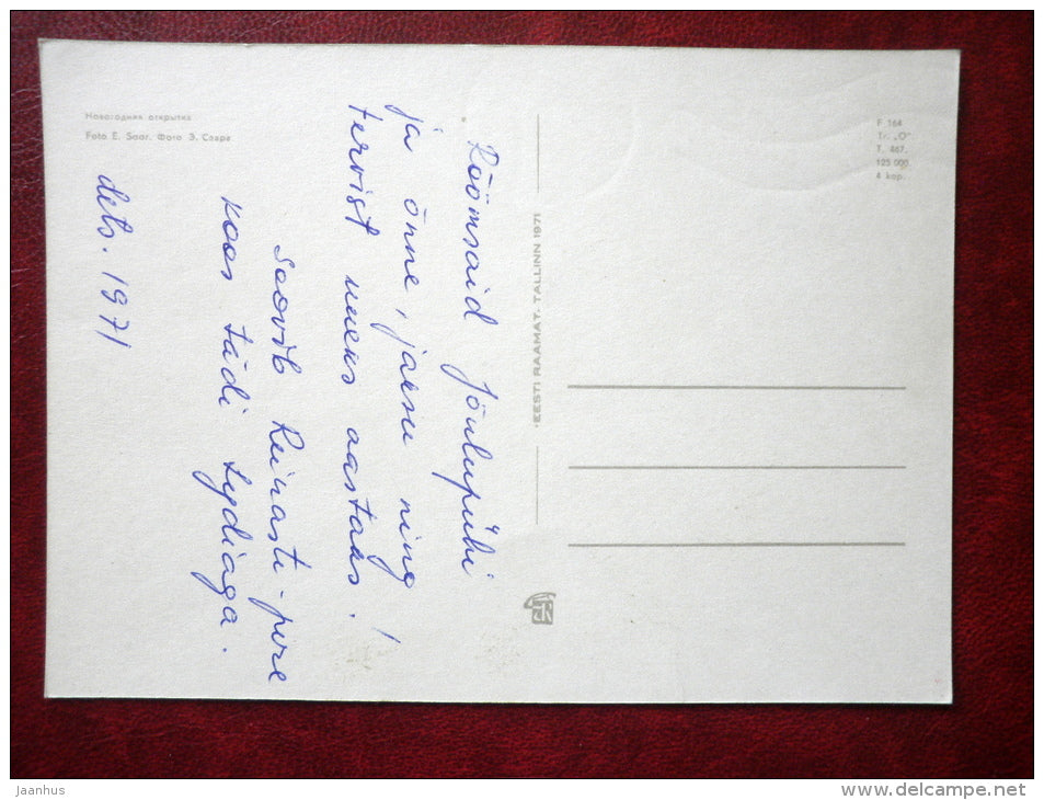 New Year Greeting card - candle - doll in folk costumes - 1971 - Estonia USSR - used - JH Postcards