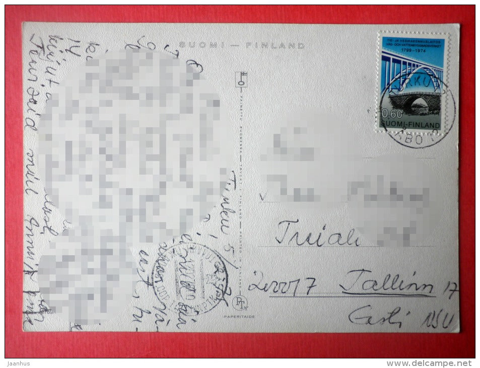 Christmas Greeting Card - Winter view - lake - 2769/6 - Finland - sent from Finland Turku to Estonia USSR 1975 - JH Postcards