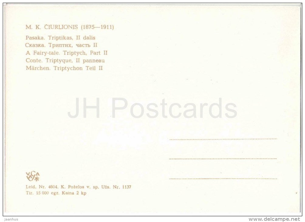 painting by M. Ciurlionis - A Fairy-Tale . Triptych , Part II - bird - lithuanian art - unused - JH Postcards