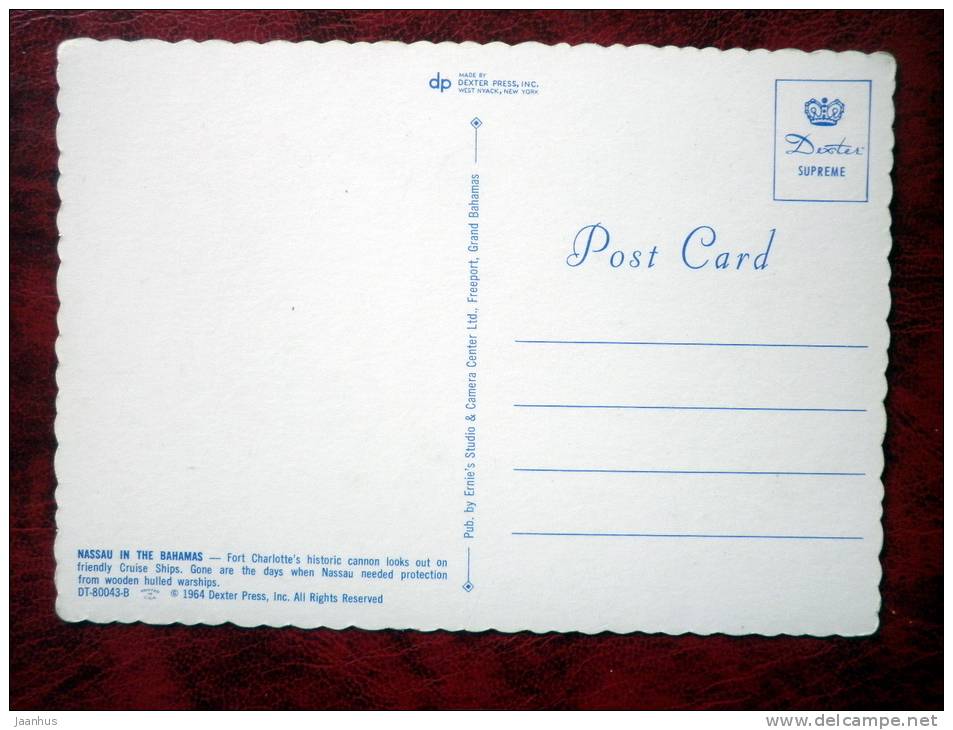 Nassau in the Bahamas - historic fort Carlotte - cannon - 1964 - Bahamas - unused - JH Postcards