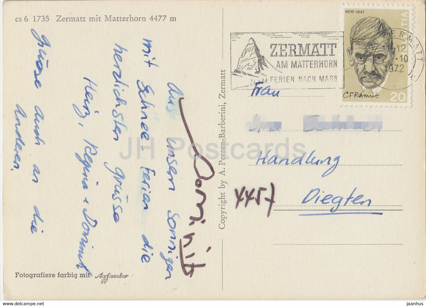 Zermatt mit Matterhorn 4477 m - 1735 - 1972 - Suisse - occasion