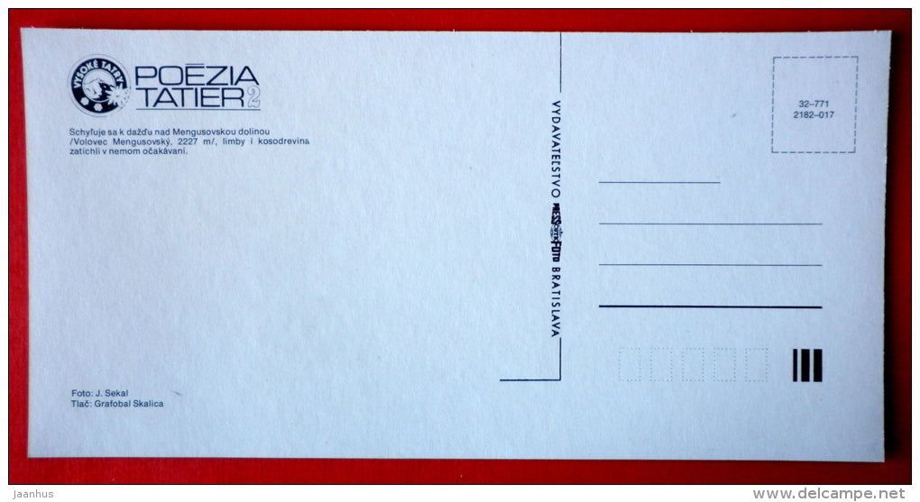 Volovec Mengusovský mountain 2227 m - Tatra Mountains - Tatra Poetry - Czech Republic - Czechoslovakia - unused - JH Postcards