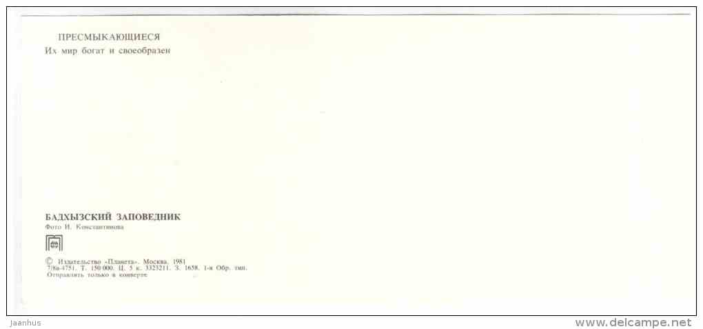 turtle - Reptile - Badhyz State Nature Reserve - 1981 - Turkmenistan USSR - unused - JH Postcards