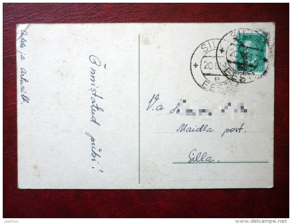 Easter Greeting Card - apple blossoms - circulated in Estonia 1940 , Silla - Estonia - used - JH Postcards