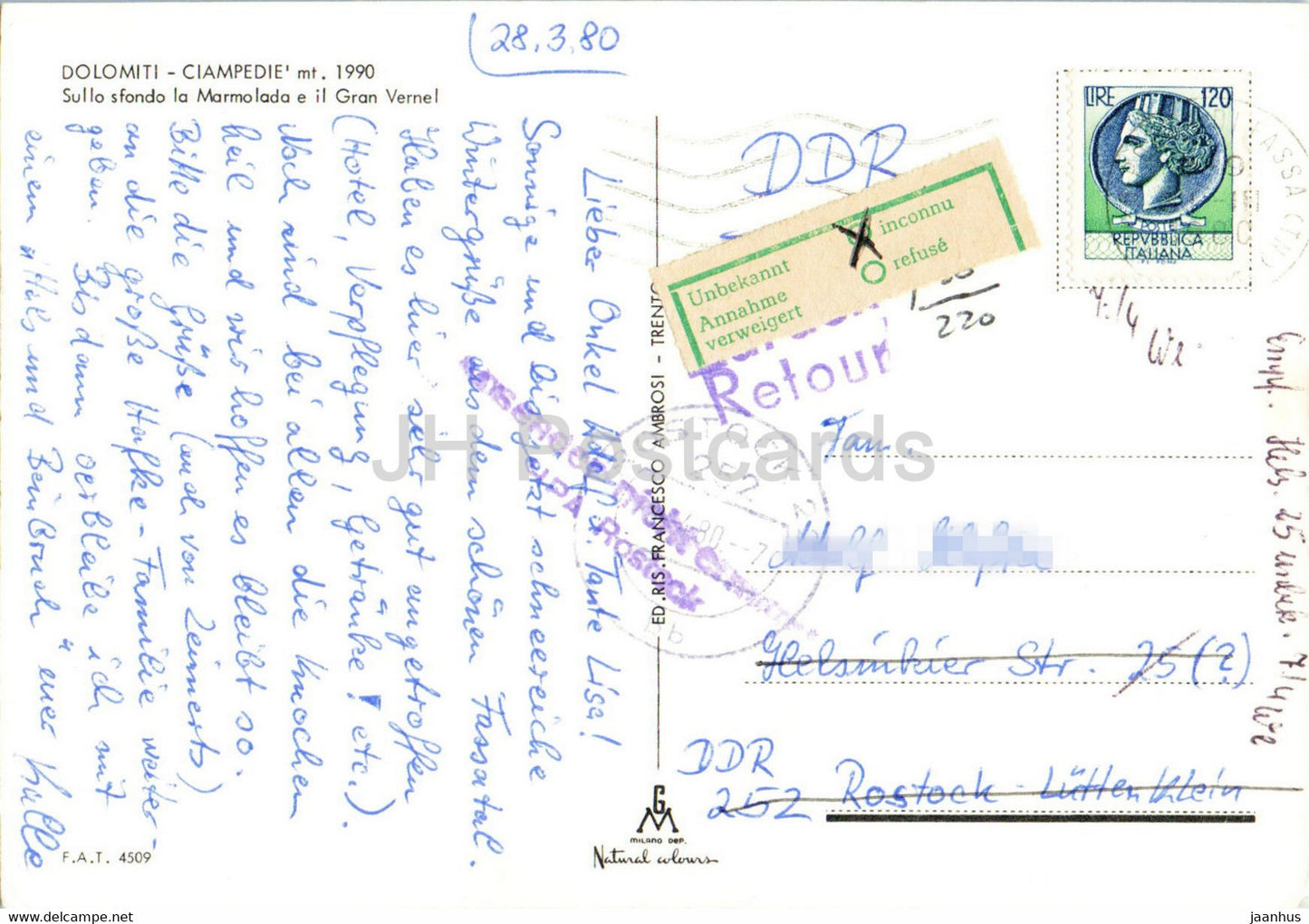 Dolomiti - Ciampedie - Sullo sfondo la Marmolada e il Gran Vernel - 1980 - Italy - used