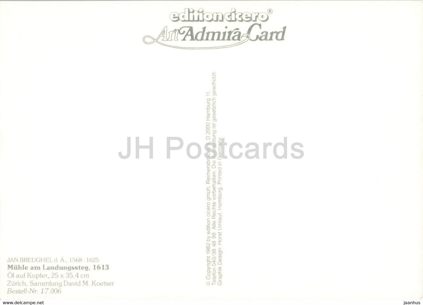 painting by Jan Brueghel the Elder - Muhle am Landungssteg - windmill - boat - Flemish art - Germany - unused