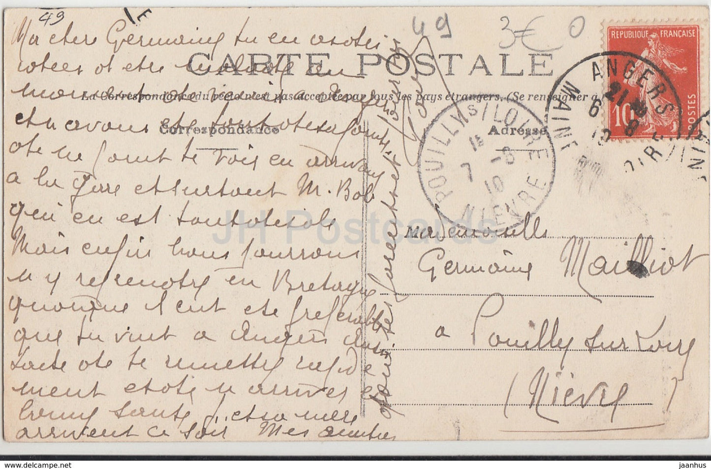 Chateau de Plessis Mace – Schloss – 1910 – alte Postkarte – Frankreich – gebraucht