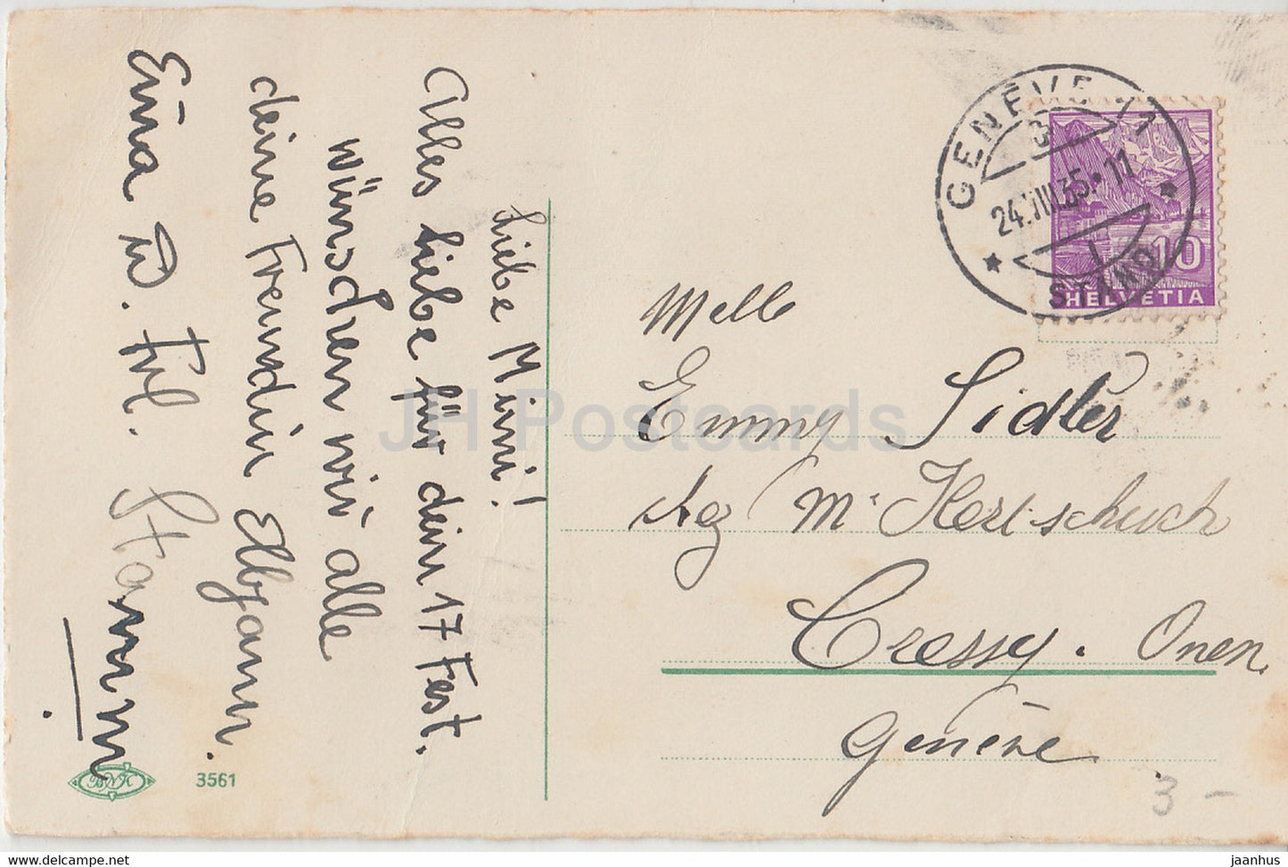 Geburtstagsgrußkarte - Bonne Fete - Rosen - Blumen - BNK 3561 - alte Postkarte - 1935 - Frankreich - gebraucht