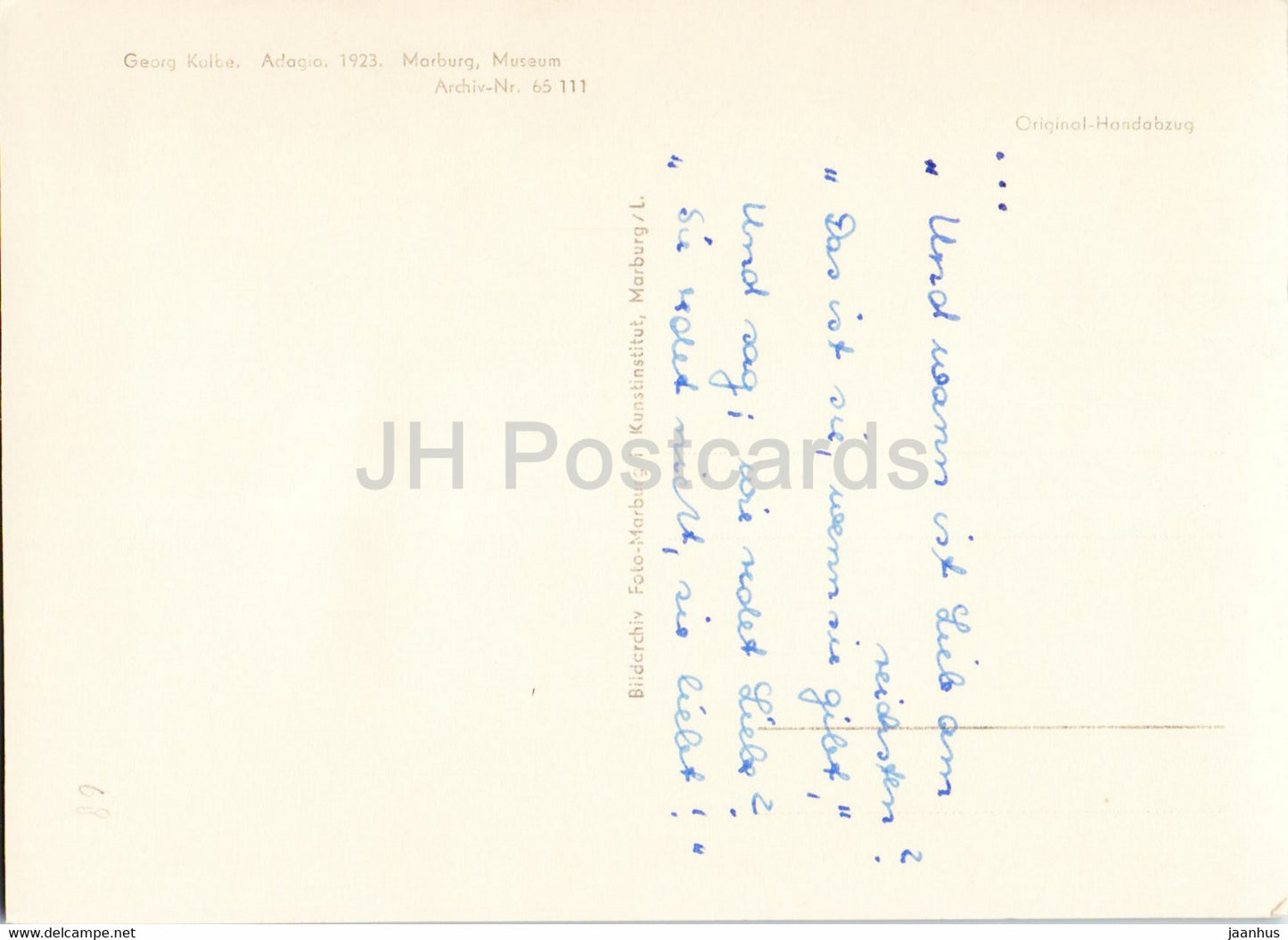 sculpture by Georg Kolbe - Adagio - German art - old postcard - Germany - used