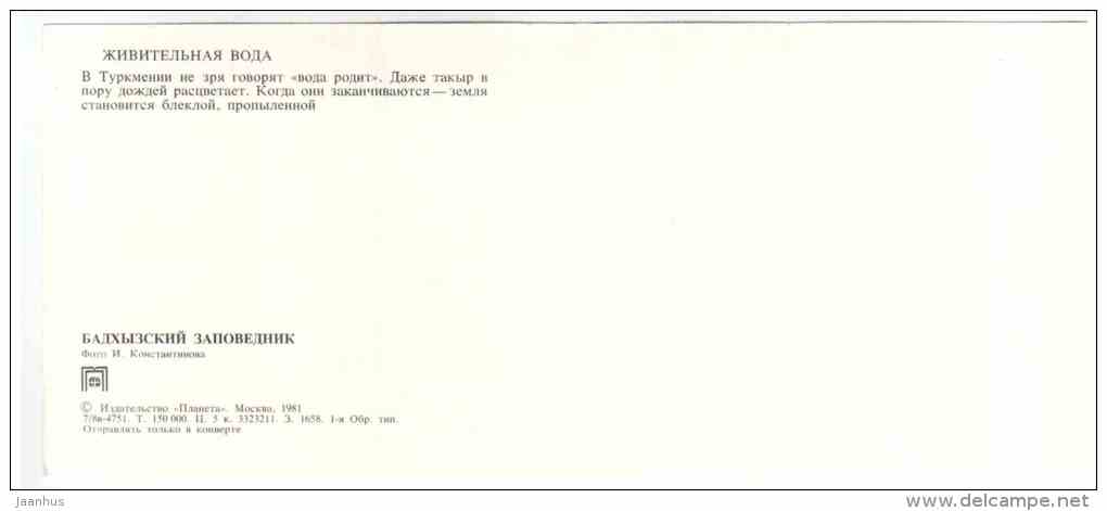 Life-giving water - Badhyz State Nature Reserve - 1981 - Turkmenistan USSR - unused - JH Postcards