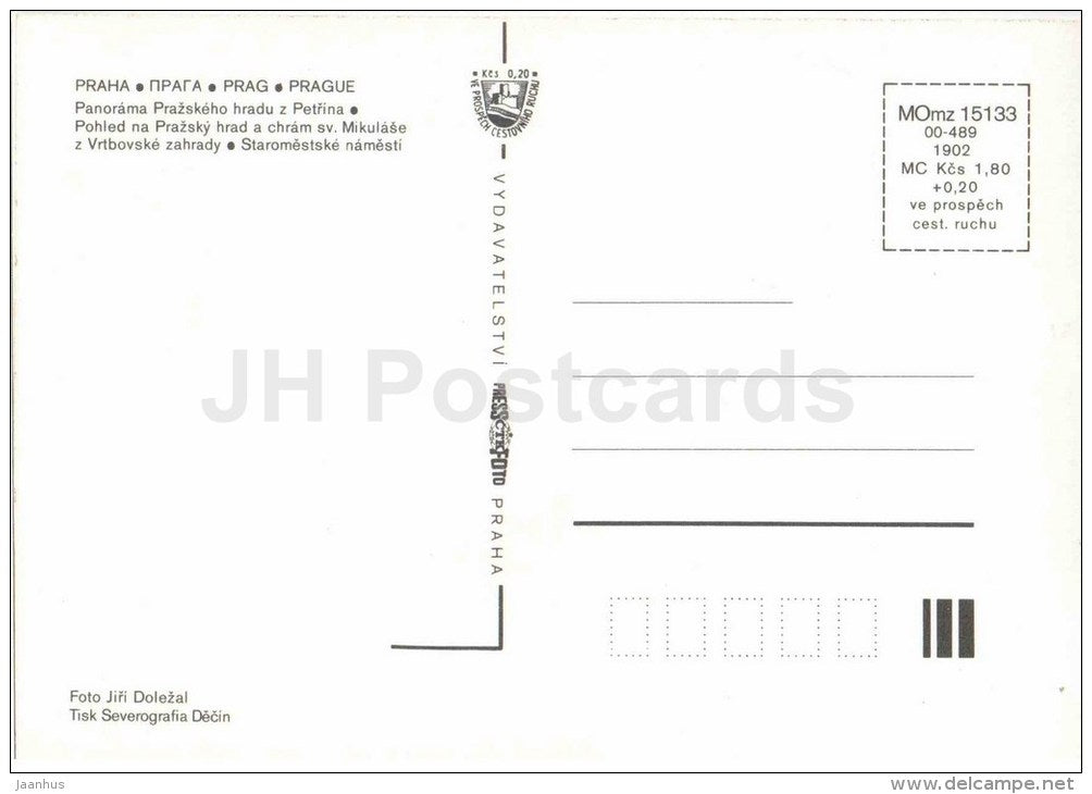 panorama of Prague castle from Petrin mountain - Prague castle - Praha - Prague - Czechoslovakia - Czech - unused - JH Postcards