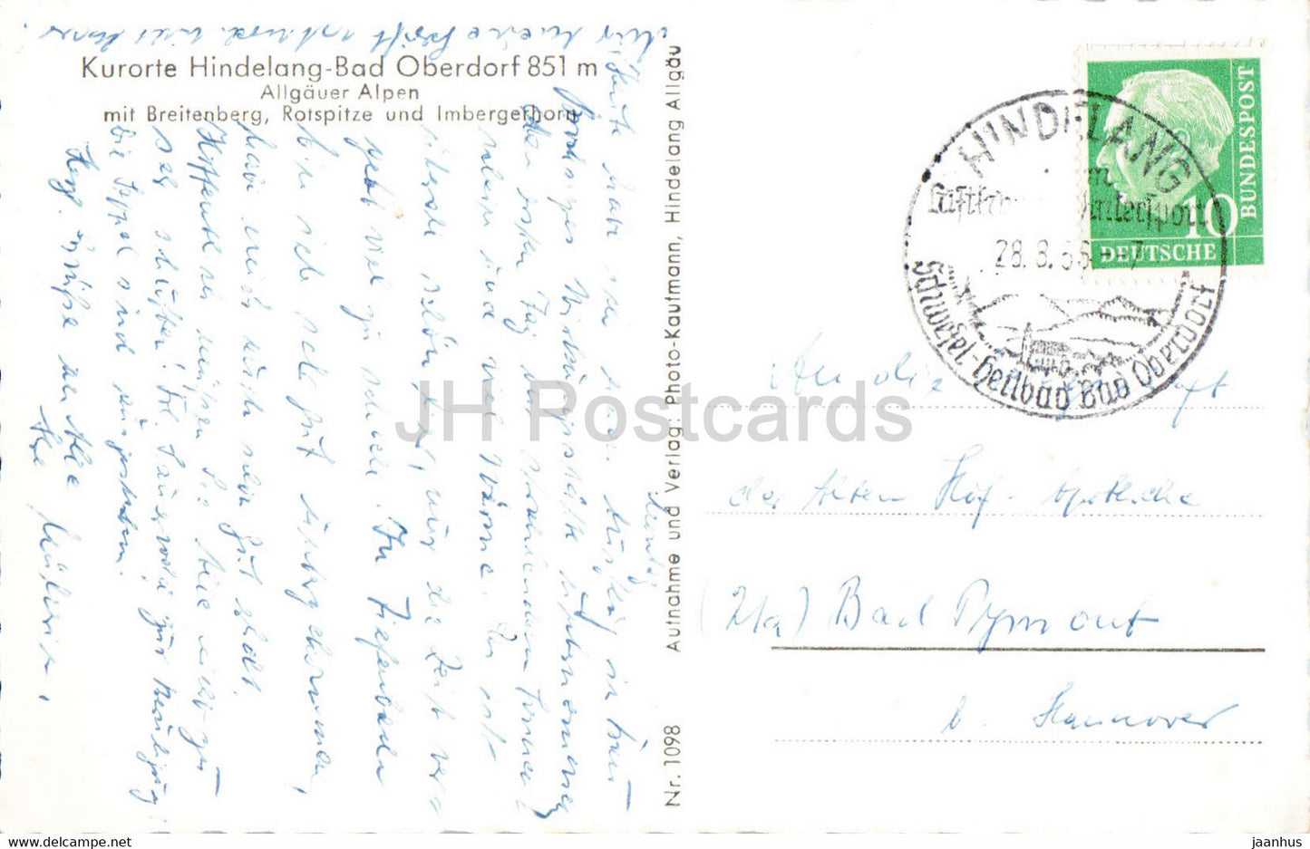 Kurorte Hindelang Bad Oberdorf - Allgauer Alpen mit Breitenberg - 1 - carte postale ancienne - 1956 - Allemagne - utilisé
